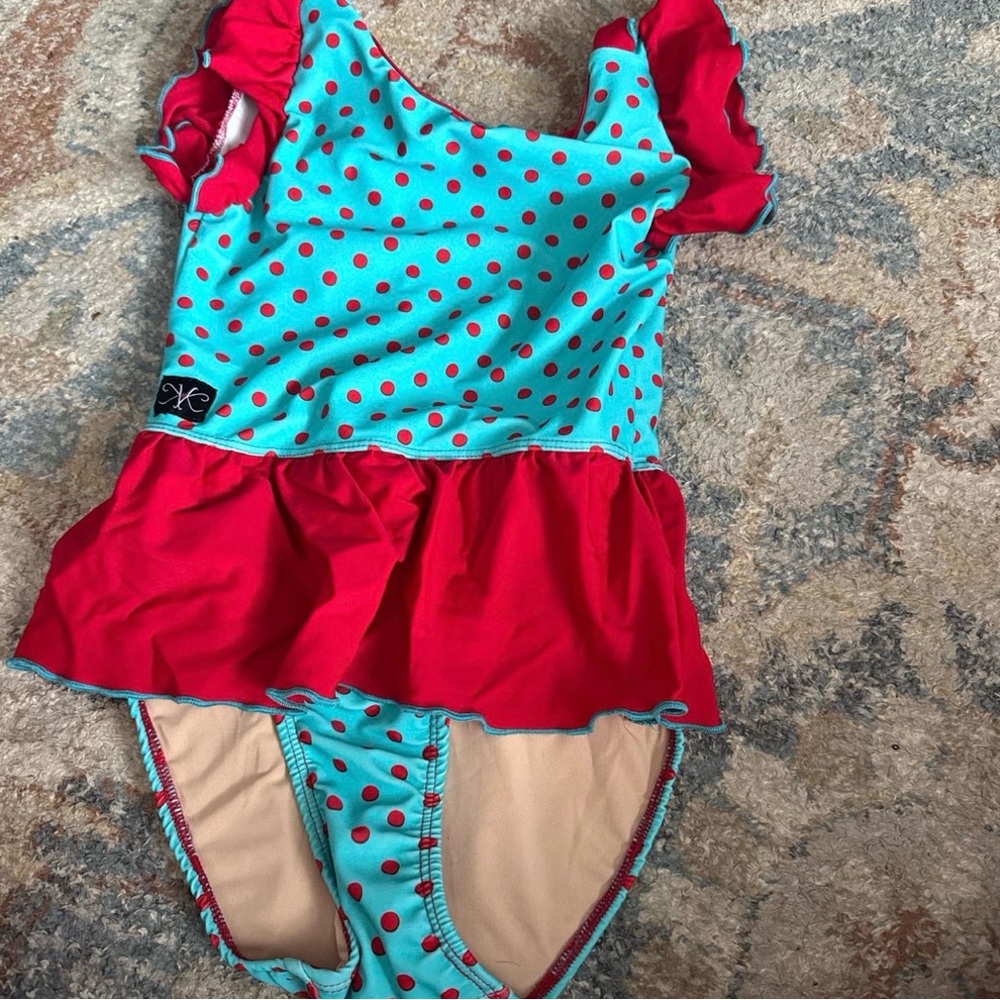 Playful Polka Dot Kids Dance Costume - Turquoise and Red